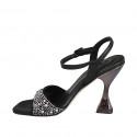 Sandalia con cinturon y pedreria de cristal multicolor para mujer en piel negra tacon 10 - Tallas disponibles:  34, 42
