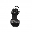 Woman's strap sandal with multicolored crystal rhinestones in black leather heel 10 - Available sizes:  34, 42