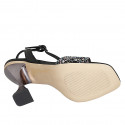 Sandalia con cinturon y pedreria de cristal multicolor para mujer en piel negra tacon 10 - Tallas disponibles:  34, 42
