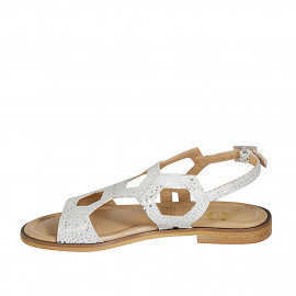 Sandalia para mujer en gamuza blanca imprimida laminada plateada tacon 2 - Tallas disponibles:  32, 33 2