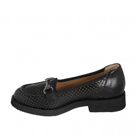 Mocassin pour femmes avec accessoire et semelle amovible en cuir perforé noir talon 3 - Pointures disponibles:  31 2
