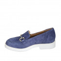 Mocassin pour femmes avec accessoire et semelle amovible en daim bleu talon 3 - Pointures disponibles:  31