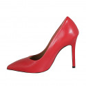 Woman's pointy pump shoe in red leather heel 10 - Available sizes:  32, 34, 42