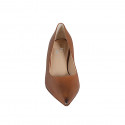 Women's pointy pump shoe in cognac brown leather with heel 5 - Available sizes:  42