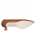 Women's pointy pump shoe in cognac brown leather with heel 5 - Available sizes:  42