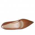 Women's pointy pump shoe in cognac brown leather with heel 5 - Available sizes:  42