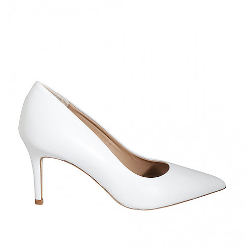 Woman's pointy pump in white leather heel 7 - Available sizes:  42, 43