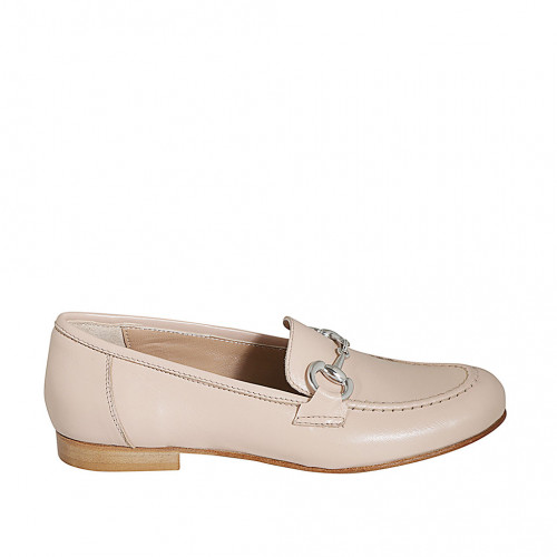 Mocasín para mujer con accesorio en piel rosa claro tacon 2 - Tallas disponibles:  44