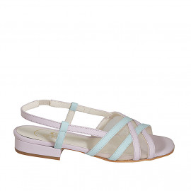 Sandale pour femmes en cuir rose et bleu clair avec tissu transparent et elastique talon 2 - Pointures disponibles:  32, 42, 43, 44