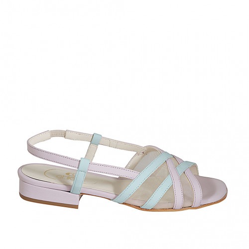 Sandale pour femmes en cuir rose et bleu clair avec tissu transparent et elastique talon 2 - Pointures disponibles:  32, 42, 43, 44