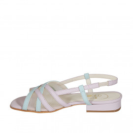 Sandalia para mujer en piel rosa y azul claro con tela transparente y elastico tacon 2 - Tallas disponibles:  32, 42, 43, 44 2