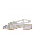 Woman's sandal in rose and light blue leather with fabric and elastic band heel 2 - Available sizes:  32, 42, 43, 44