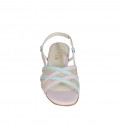 Woman's sandal in rose and light blue leather with fabric and elastic band heel 2 - Available sizes:  32, 42, 43, 44