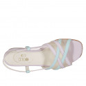 Woman's sandal in rose and light blue leather with fabric and elastic band heel 2 - Available sizes:  32, 42, 43, 44