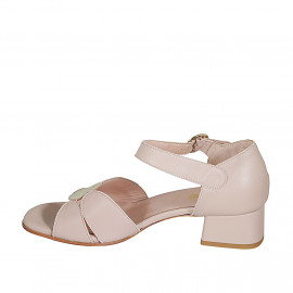 Zapato abierto con cinturon para mujer en piel rosa y oro tacon 4 - Tallas disponibles:  32, 42, 43, 44, 45 2