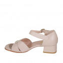 Chaussure ouverte pour femmes avec courroie en cuir rose et or talon 4 - Pointures disponibles:  32, 42, 43, 44, 45