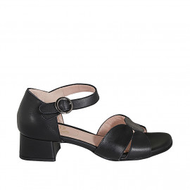 Woman's open shoe with strap in black and grey leather heel 4 - Available sizes:  32, 43