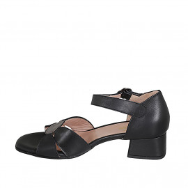 Chaussure ouverte pour femmes avec courroie en cuir noir et gris talon 4 - Pointures disponibles:  32, 43 2