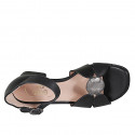 Woman's open shoe with strap in black and grey leather heel 4 - Available sizes:  32, 43