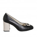 Zapato de salon para mujer en piel negra y beis claro tacon 8 - Tallas disponibles:  43