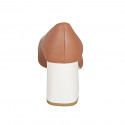 Zapato de salon para mujer en piel cognac y beis claro tacon 8 - Tallas disponibles:  34, 42