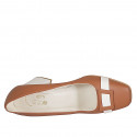 Woman's pump in cognac brown and light beige leather heel 8 - Available sizes:  34, 42