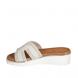 Mule pour femmes en tissu corde blanc avec strass et talon compensé 4 - Pointures disponibles:  42 2