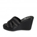 Woman's mules in black rope fabric with rhinestones, platform and wedge heel 9 - Available sizes:  42