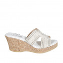 Woman's mules in white rope fabric with rhinestones, platform and wedge heel 7 - Available sizes:  42