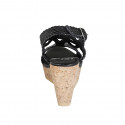 Woman's sandal in black braided leather with platform and wedge heel 9 - Available sizes:  42, 43, 44