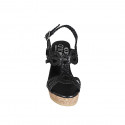 Woman's sandal in black braided leather with platform and wedge heel 9 - Available sizes:  42, 43, 44