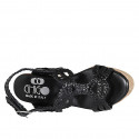 Sandale pour femmes en cuir tressé noir avec plateforme et talon compensé 9 - Pointures disponibles:  42, 43, 44