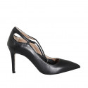 Woman's pointy pump with lace in black leather heel 9 - Available sizes:  43