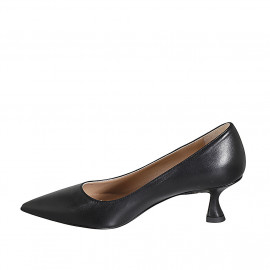 Escarpin à bout pointu pour femmes en cuir noir avec talon bobine 5 - Pointures disponibles:  32 2
