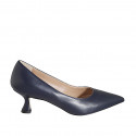Woman's pointy pump in blue leather with spool heel 5 - Available sizes:  42
