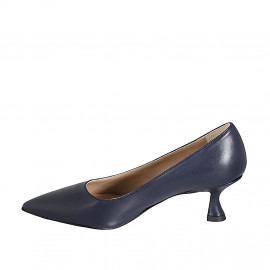 Escarpin à bout pointu pour femmes en cuir bleu avec talon bobine 5 - Pointures disponibles:  42 2