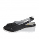Woman's sandal with removable insole in black leather wedge heel 5 - Available sizes:  42