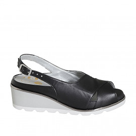 Woman's sandal with removable insole in black leather wedge heel 5 - Available sizes:  42