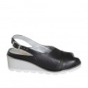 Woman's sandal with removable insole in black leather wedge heel 5 - Available sizes:  42
