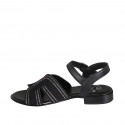 Woman's strap sandal in black leather and rope fabric with rhinestones and heel 2 - Available sizes:  32
