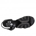 Woman's strap sandal in black leather and rope fabric with rhinestones and heel 2 - Available sizes:  32