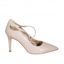 Chaussure à bout pointu pour femmes avec lacets en cuir rose clair talon 9 - Pointures disponibles:  42, 43, 44