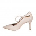 Woman's pointy pump with lace in light pink leather heel 9 - Available sizes:  42, 43, 44