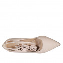 Woman's pointy pump with lace in light pink leather heel 9 - Available sizes:  42, 43, 44