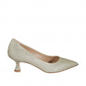 Woman's pointy pump in platinum glittered leather heel 5 - Available sizes:  42