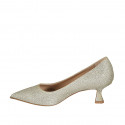 Woman's pointy pump in platinum glittered leather heel 5 - Available sizes:  42