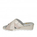 Woman's mule in taupe suede and platinum printed beige suede wedge heel 5 - Available sizes:  42, 43