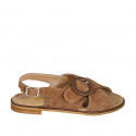 Woman'sandal with adjustable buckle in cognac brown suede heel 2 - Available sizes:  32