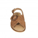 Sandalia para mujer con hebilla ajustable en gamuza color cognac tacon 2 - Tallas disponibles:  32