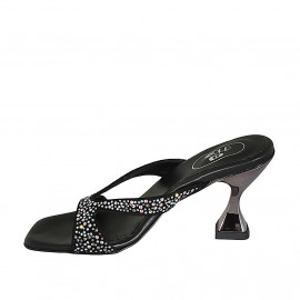 Woman's mules with crystal rhinestones in black suede heel 8 - Available sizes:  32 2